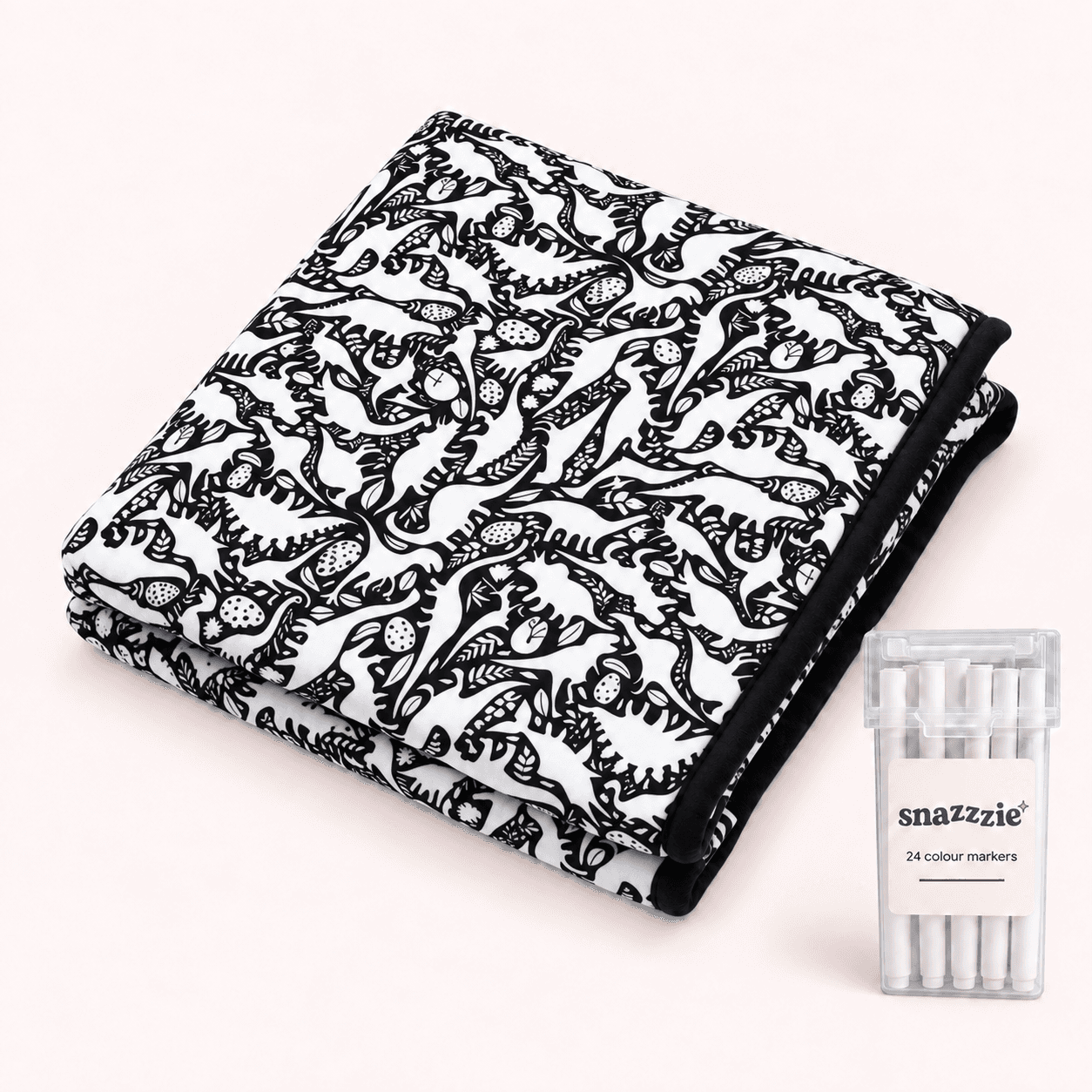 Coperta da colorare Avventure di dinosauri in bianco e nero con astuccio di 24 pennarelli