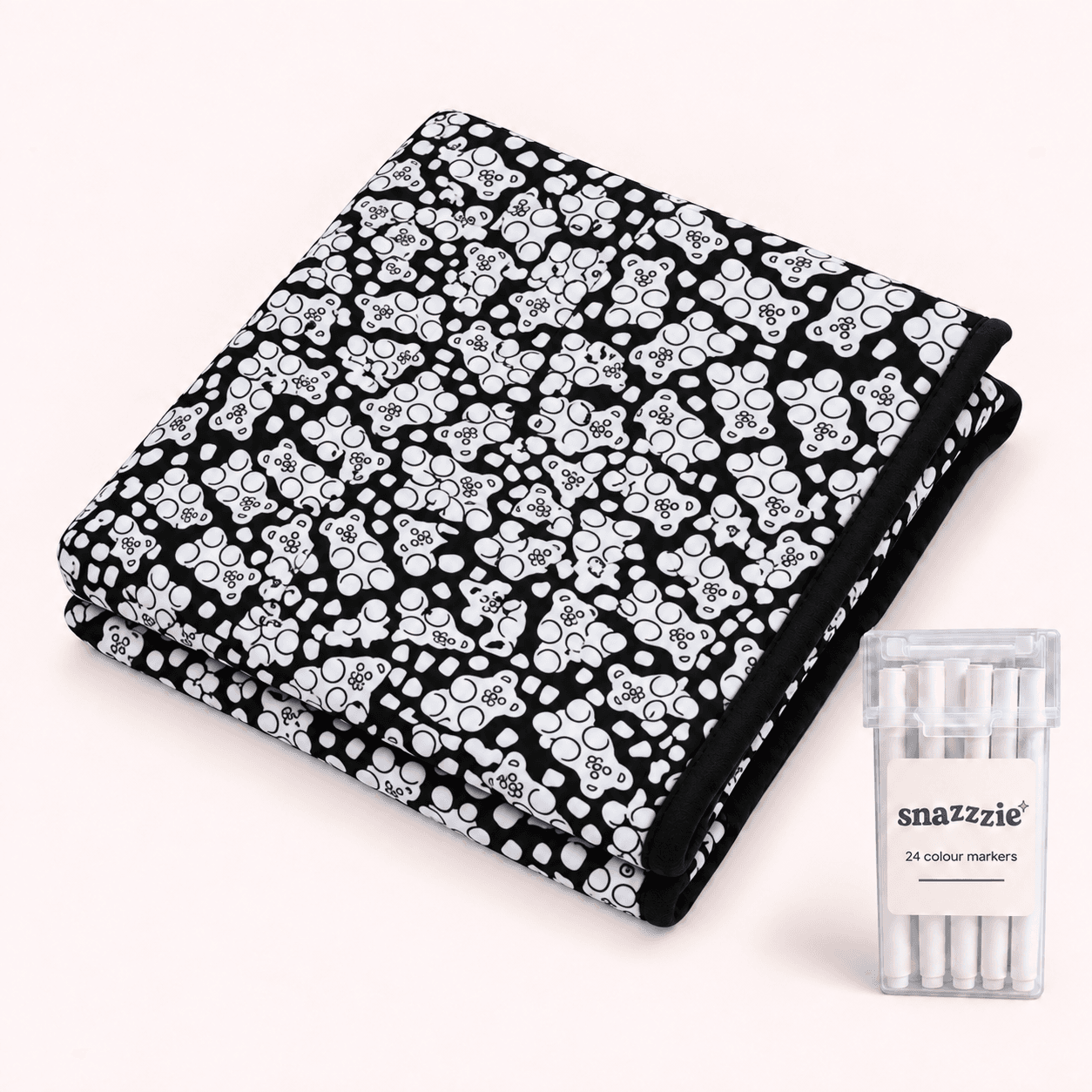 Coperta da colorare Orsetti gommosi in bianco e nero con motivi di orsetti gommosi e astuccio di 24 pennarelli
