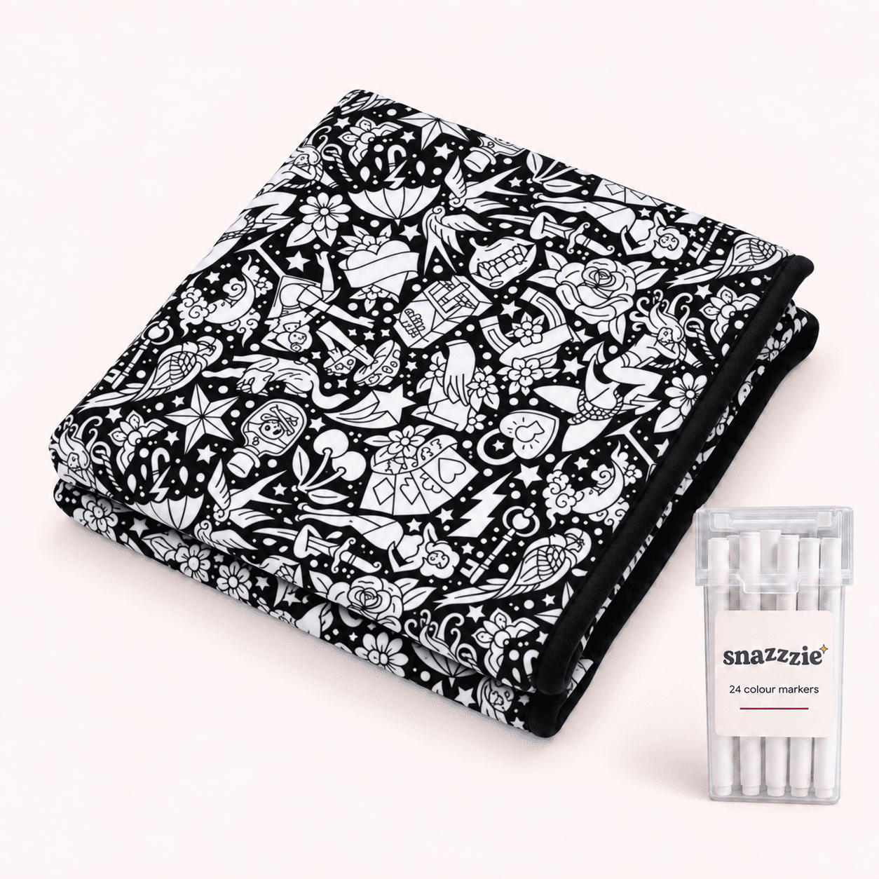 Coperta da colorare Cuore e anima in bianco e nero con astuccio di 24 pennarelli